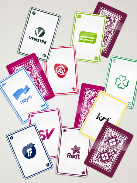 Kortstokk med partilogoer.