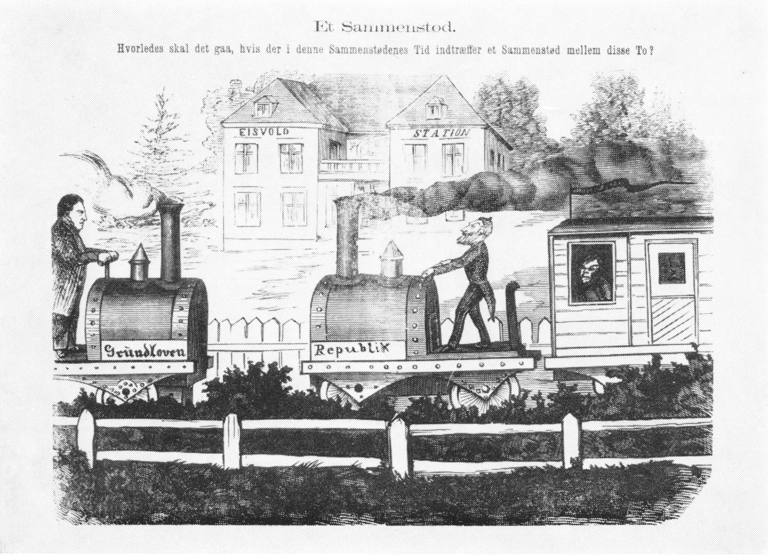 Karikaturtegning fra parlamentarismestriden.