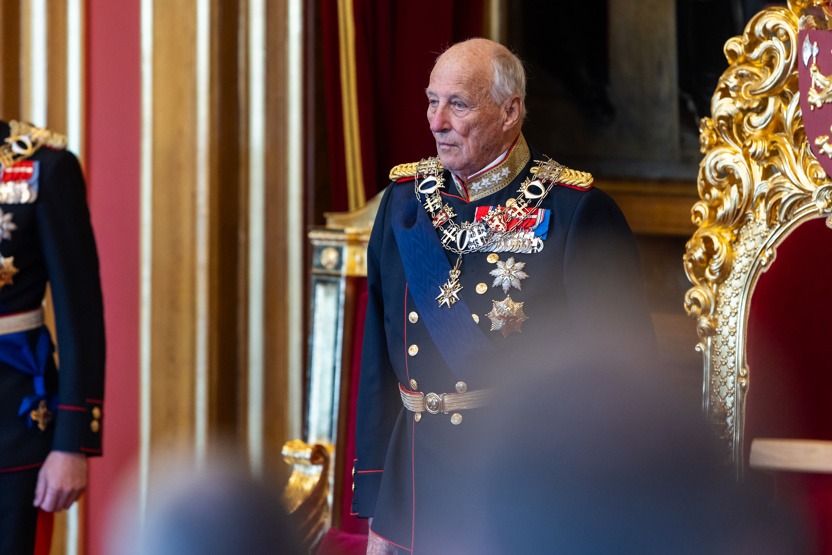 Kong Harald under Stortingets høytidelige åpning 2023.