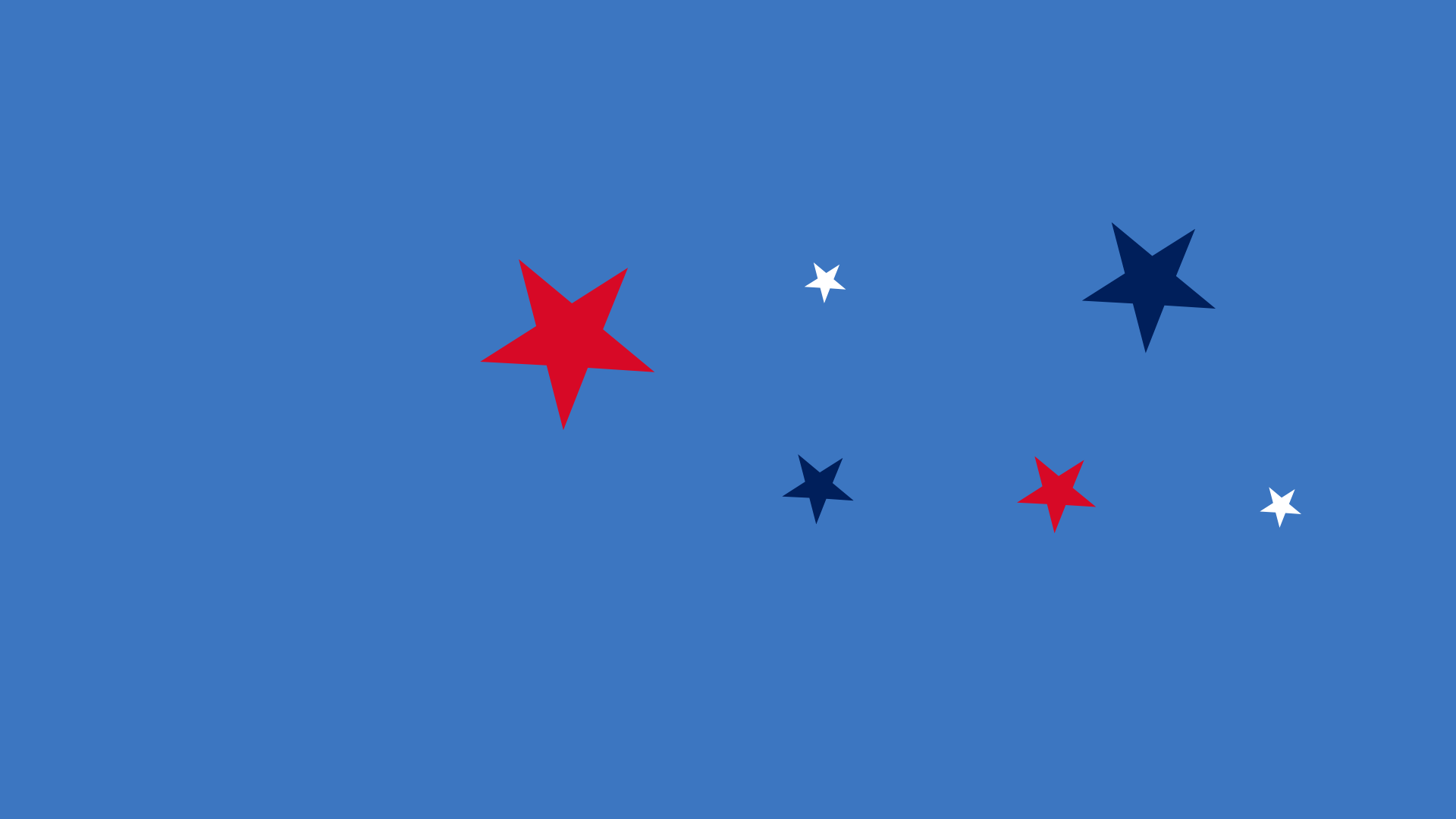 Blå bakgrunn med stjerner i ulik størrelse, i fargene rødt, hvitt og blått.