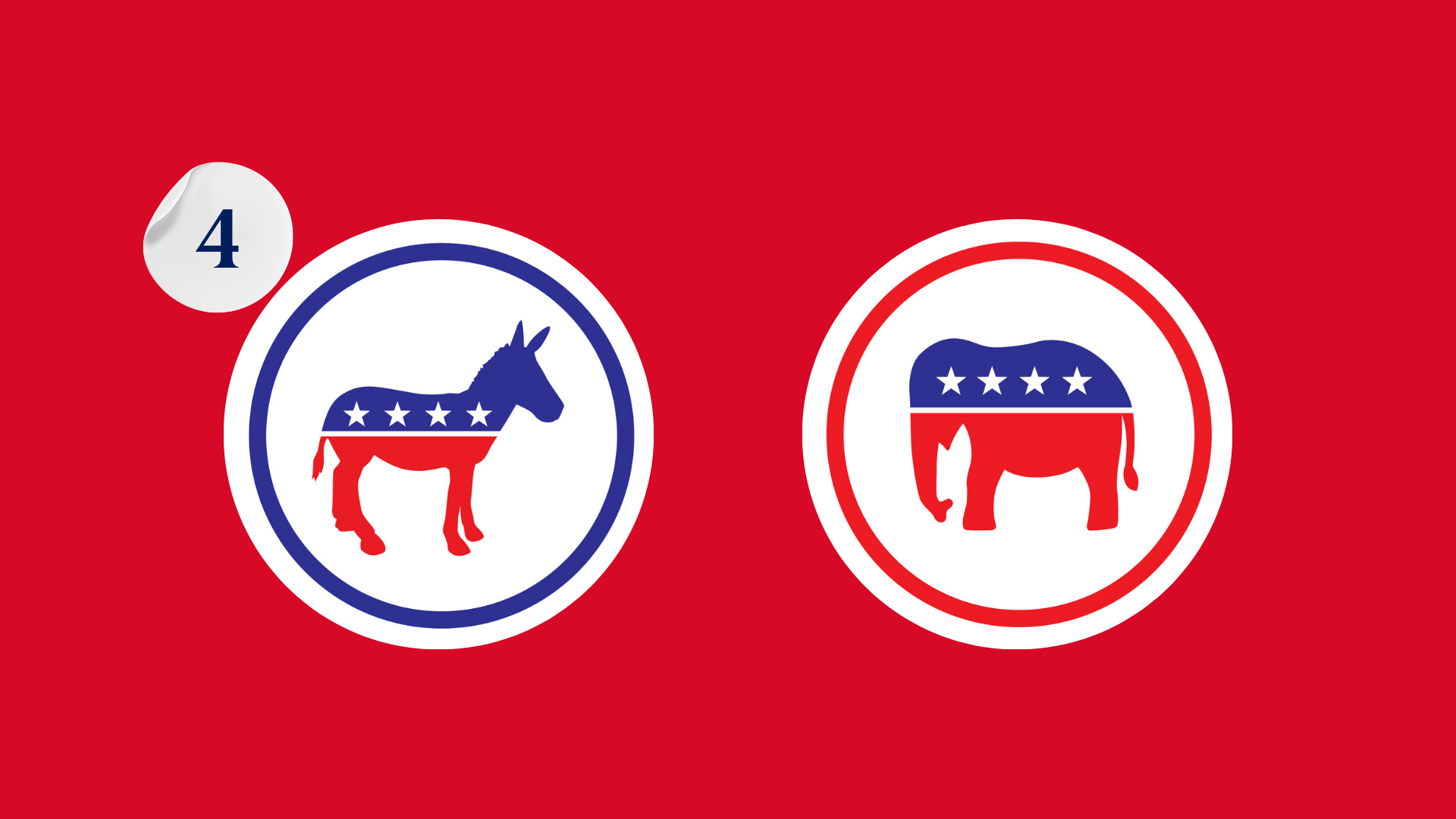Partilogoene til det demokratiske og det republikanske partiet, oppå en rød bakgrunn.