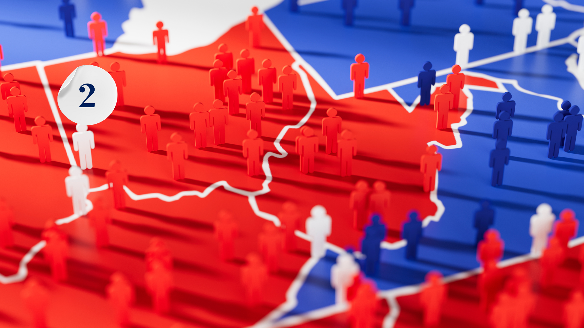 Illustrasjon som viser figurer av mennesker over delstatsgrensene i USA.