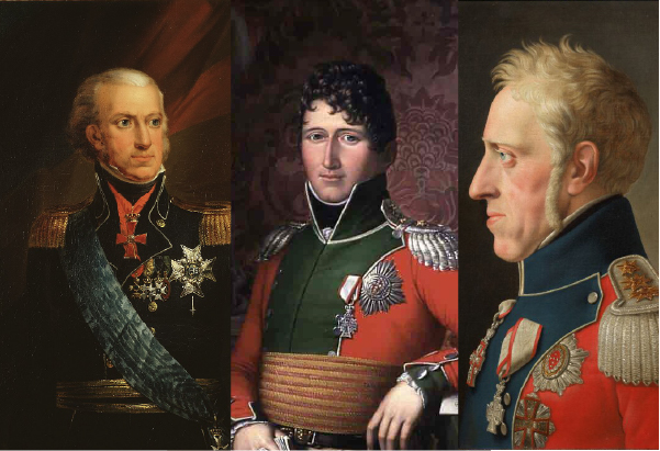 Portretter av de tre kongene Carl XIII, Christian Frederik og Frederik VI