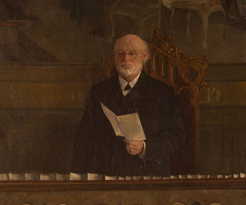 Maleri av Carl Berner som står med et ark i hendene 