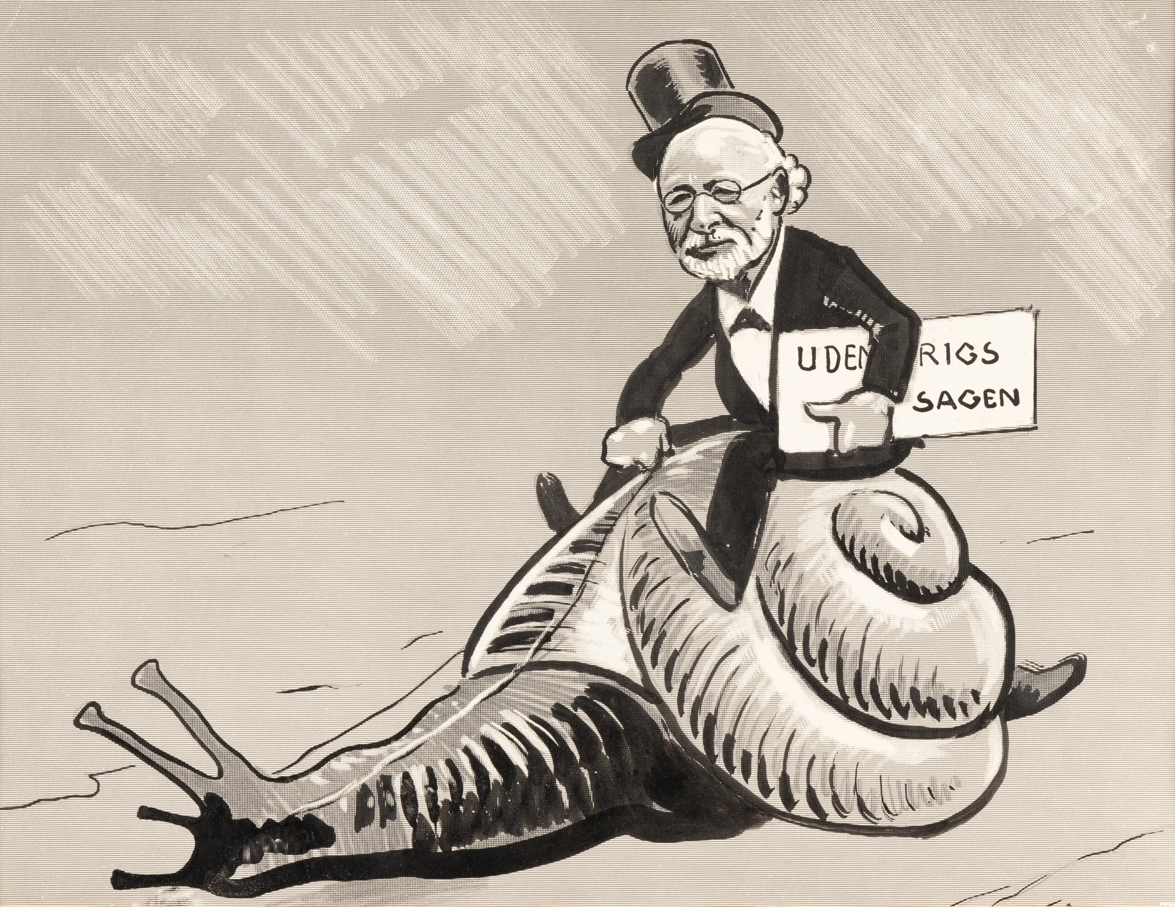 Stortingspresident Carl Berner rir på en snegle i forbindelse med unionsspørsmålet.