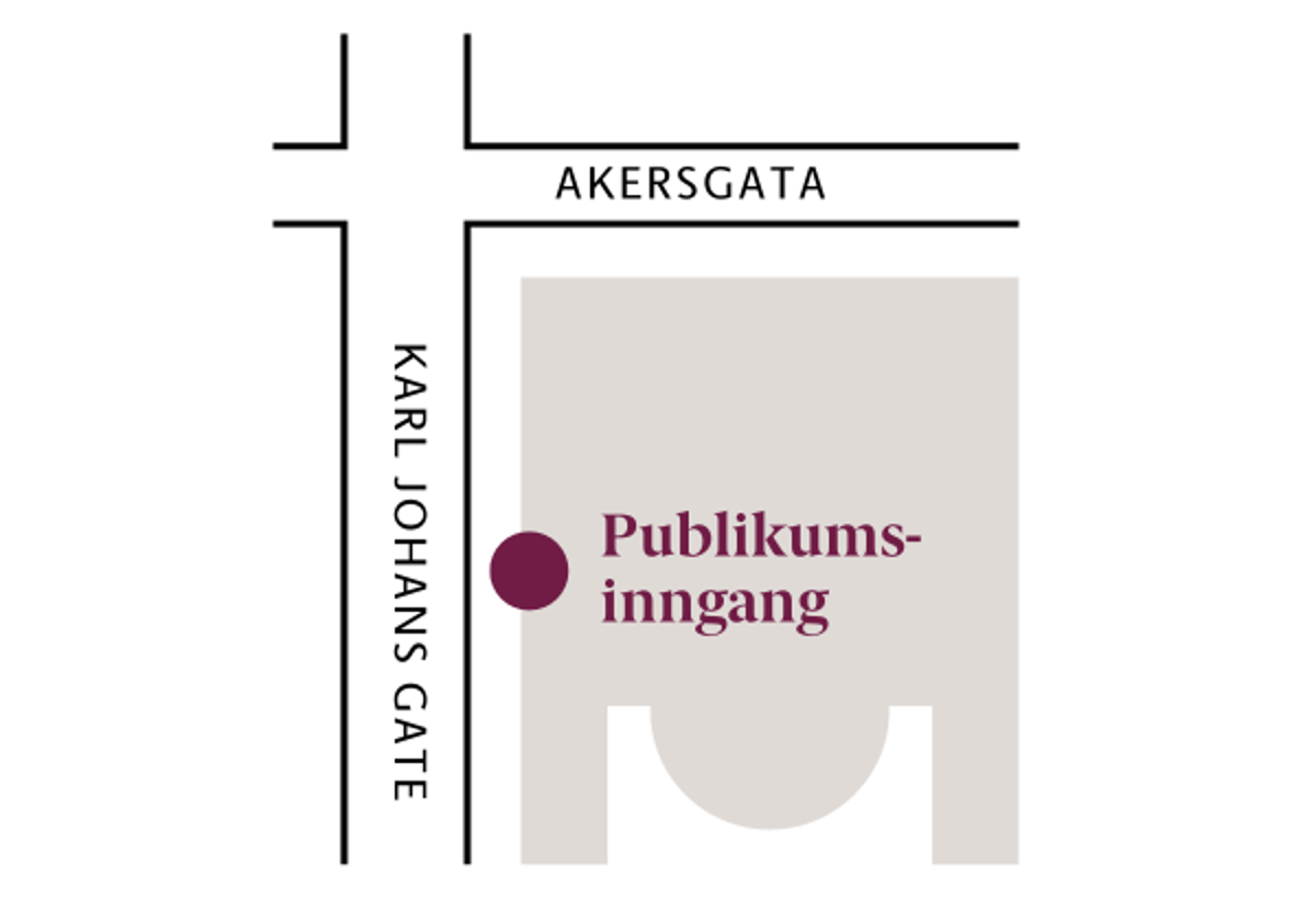 Grafikk som viser hvor publikumsinngangen til galleriet på Stortinget er.