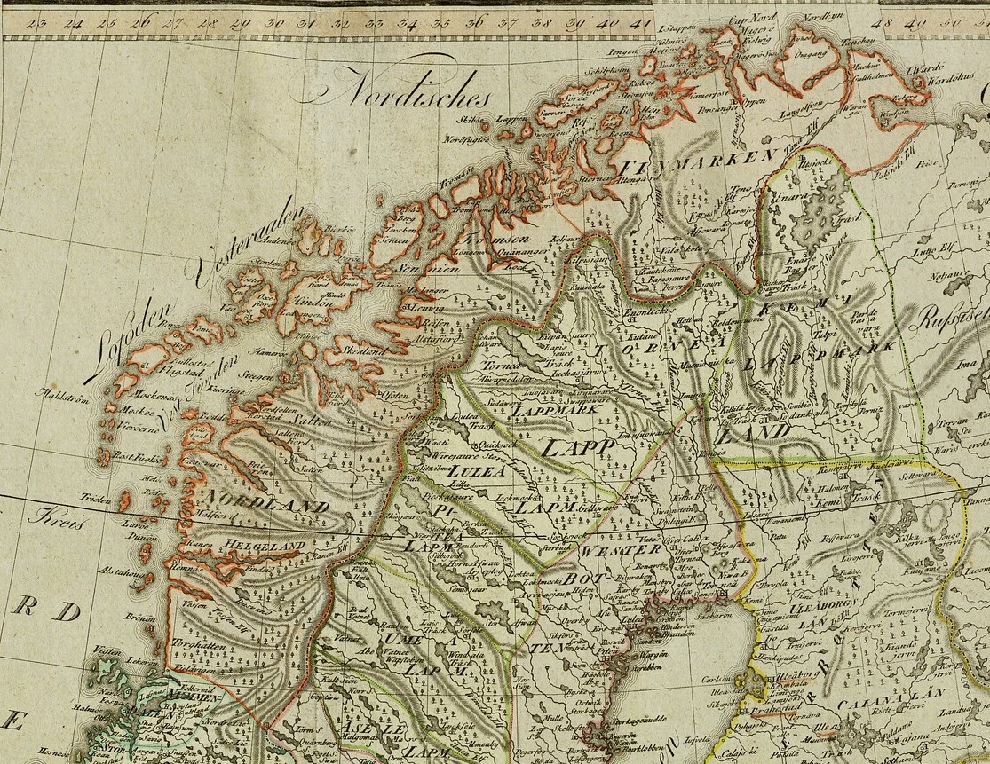 Kart fra 1814 som viser Nord-Norge.