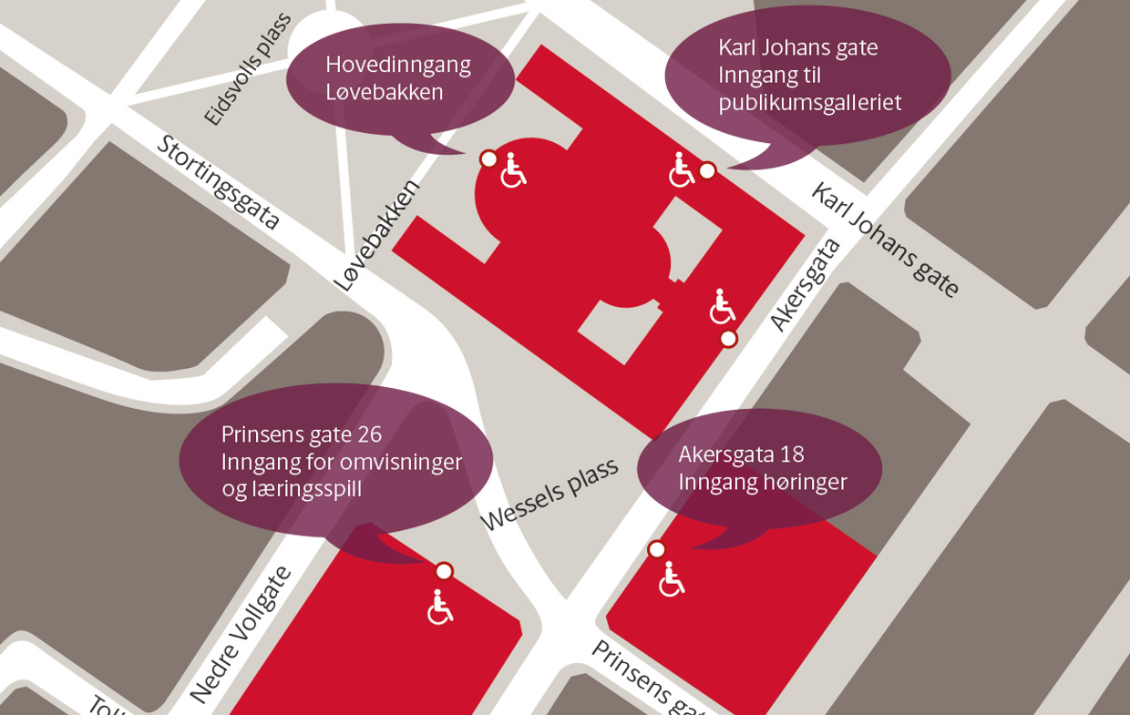 Kart over stortingets innganger
