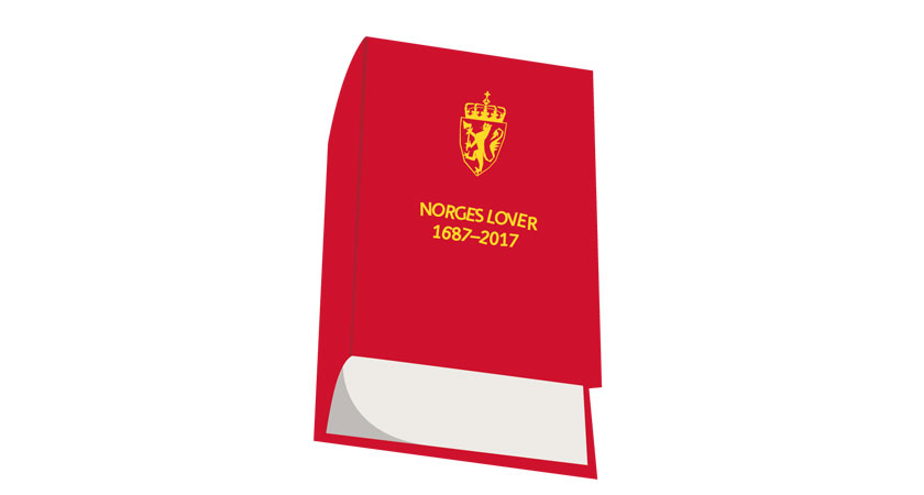 En tegning av boken "Norges lover".