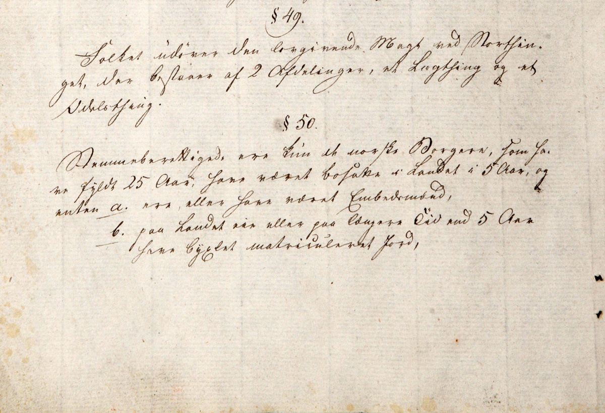 Bilde av stemmerettsparagrafen i Grunnloven av 1814