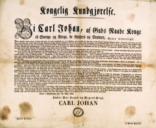 Carl Johans kunngjøring om forbud mot å feire 17. mai.