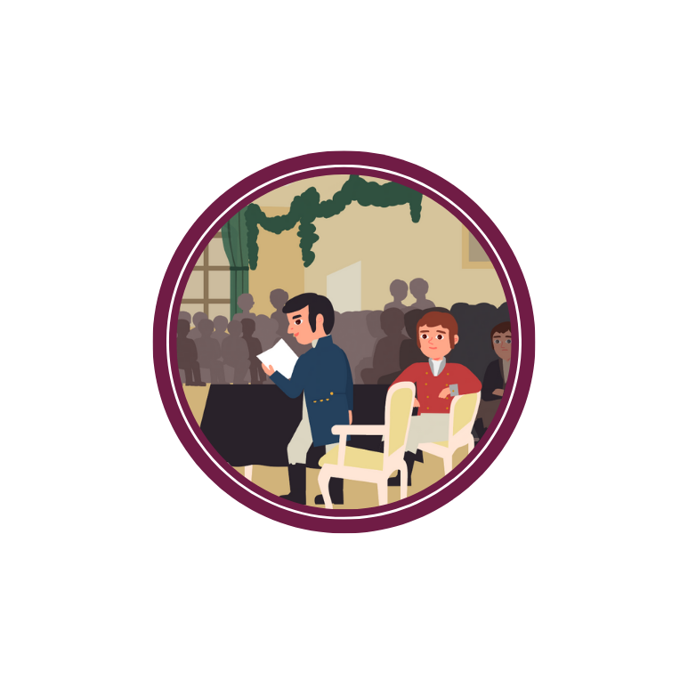 Tegning av to personer fra Eidsvoll i 1814.