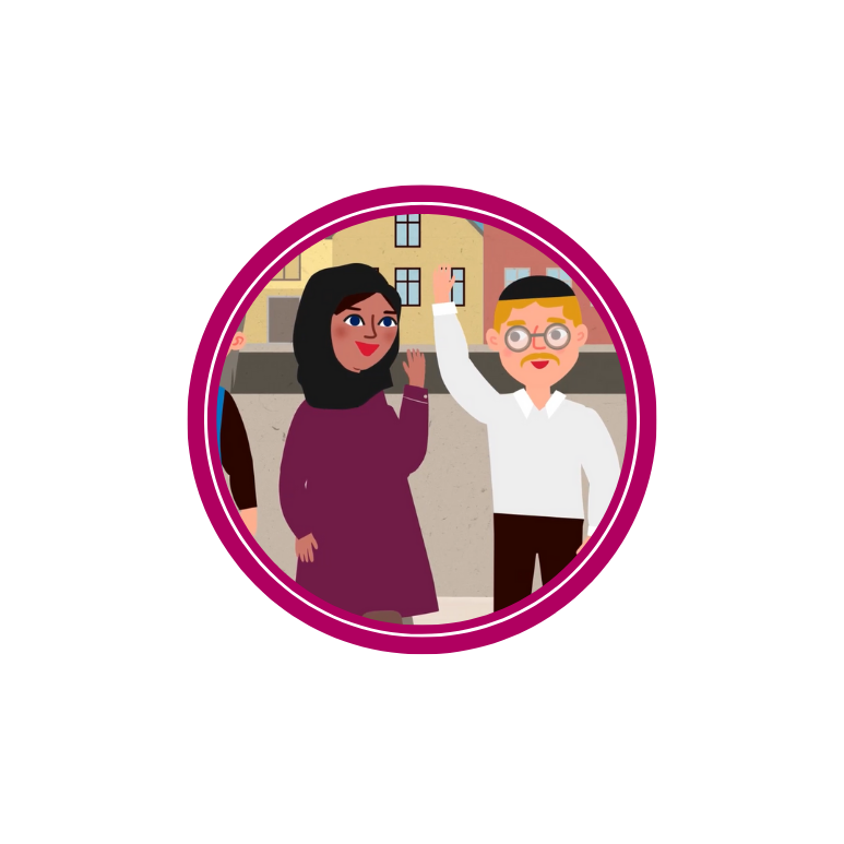 tegning av en person med hijab og en person med kalott.