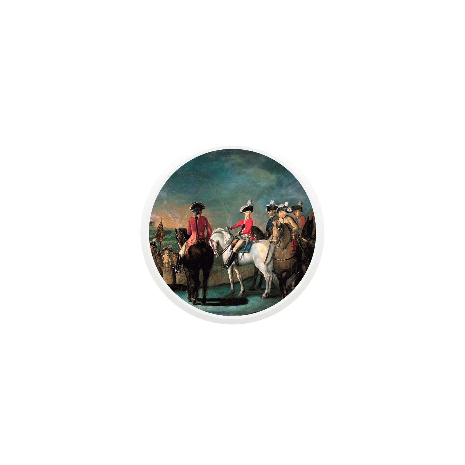 En ung mann sitter på en hest med et landskap i bakgrunnen.